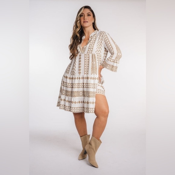 Silk & Salt Women Tunic Geometric Printed dress 3/4 Sleeves Size Medium EUC - Picture 2 of 14